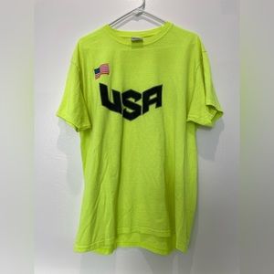 Neon yellow, USA flag T-shirt men adult large